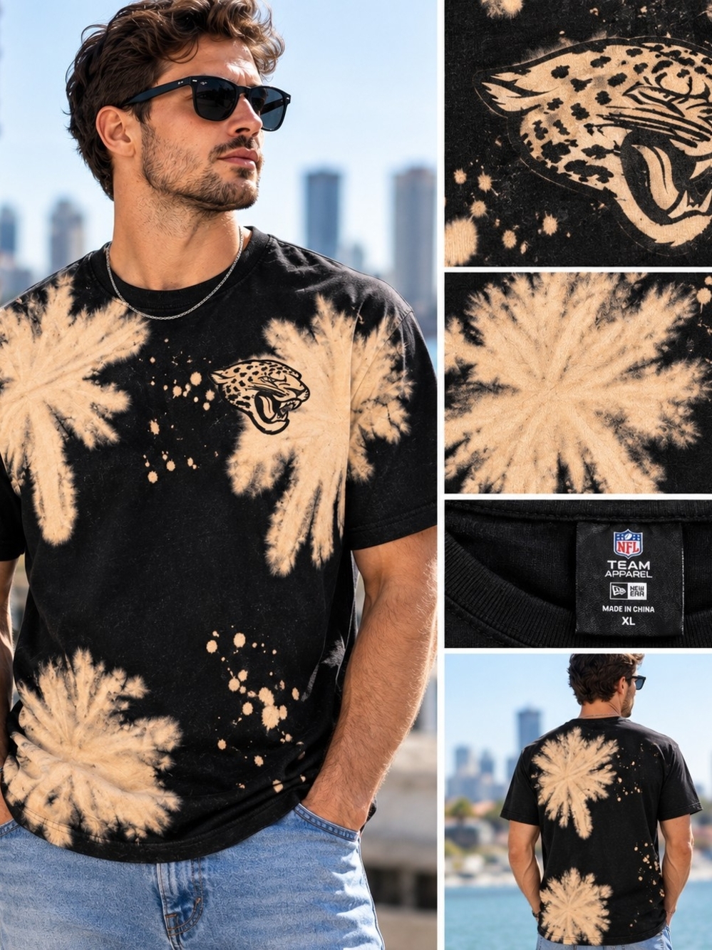 NFL Black and Beige Tie-Dye Jacksonville Jaguars Graphic Tee Size XL